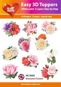 Billede: UDSTANSEDE MOTIVER MED GLITTER/GULD 10 ASS. romantiske blomster, HC9202
