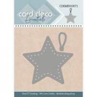 Billede: skæreskabelon stjerne med stitch kanten rundt og ophæng, card deco