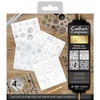 Billede: CRAFTER’S COMPANION FOIL TRANSFERS “Sparkling Snowflakes” CC-FOILTR-SS, 15x15cm 4 ark, https://www.youtube.com/watch?v=WcwCyAH_SRk&t=1s, førpris kr. 32,00, nupris