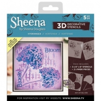 Billede: Sheena Douglas 3D Mask Stencil SD-STEN-3D-HYDRAGEA, 5 stencil til opbygning af blomsten, førpris kr. 76,00, nupris