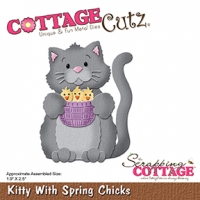 Billede: skæreskabelon CottageCutz Dies “Kitty with Spring Chicks” CC-237, 4,8x6,3cm, førpris kr. 130,00, nupris
