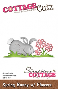 Billede: skæreskabelon CottageCutz Dies “Spring Bunny with Flowers” CC-240, 7,1x2,8cm, førpris kr. 74,00, nupris