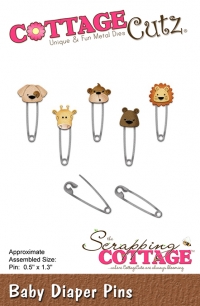 Billede: skæreskabelon sikkerhedsnåle med hoveder, COTTAGECUTZ DIES “Diaper Pins” CC-281,1,2x3,3cm