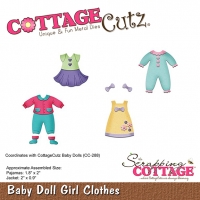 Billede: skæreskabelon pigetøj til påklædningsdukke, COTTAGECUTZ DIES “Baby Dolls Girl Clothes” CC-287, førpris kr. 164,- nupris