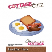 Billede: skæreskabelon tallerken med morgenmad, pølser, bacon, spejlæg og ristet toast, Breakfast Plate (CC-430) cottagecutz , førpris kr. 82,- nupris