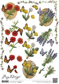 Billede: blomster på baggrund og sommerfugl, amy design