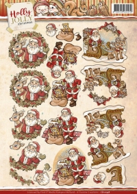 Billede: julemanden i krans, med julegaver og i kane, yvonne design