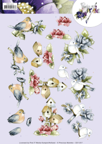 Billede: fugle, fuglehuse og blomster, mariekes design