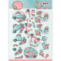 Billede: bil, scooter og cykel med masser af blomster, yvonne design
