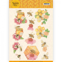 Billede: bi på honningkrukke og bier ved blomster, jeanines art