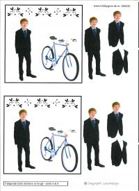 Billede: konfirmand dreng med cykel i dotsmønster, lene design, tilbud