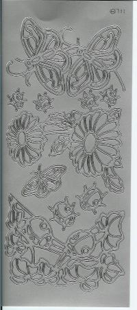 Billede: sølvsommerfugl, blomst, stickers, førpris kr. 7,- nupris